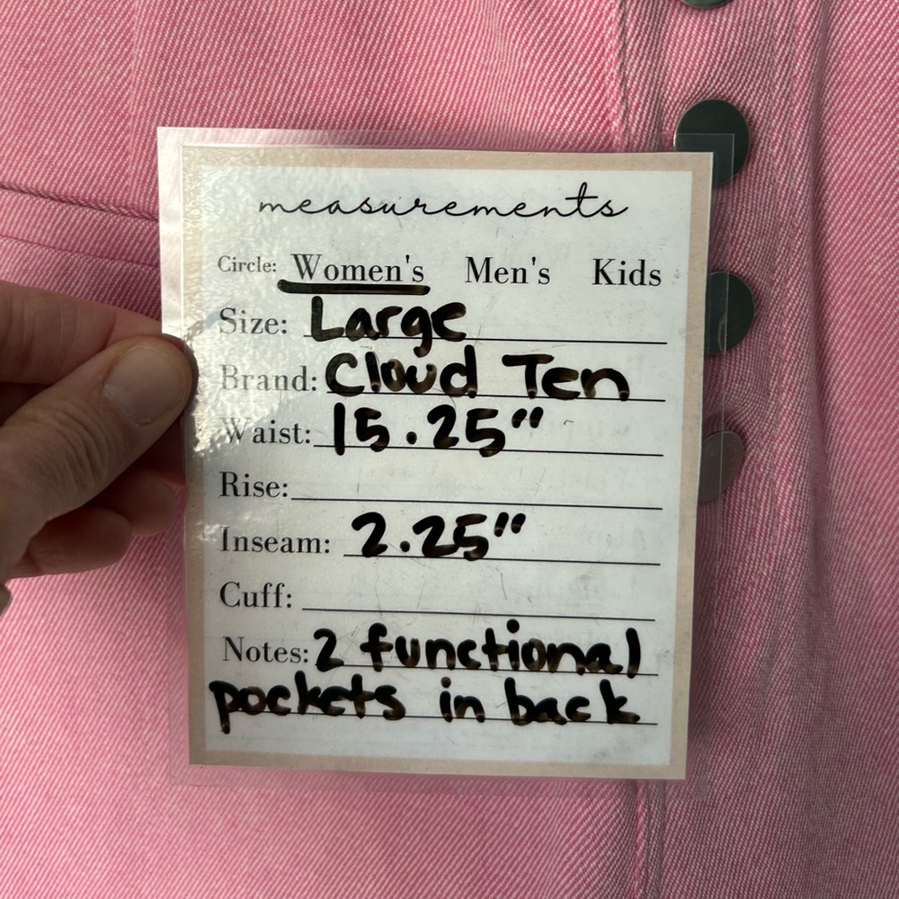 Cloud Ten High Rise Buttonfly Pink & White Pinstriped Denim Short Size L NWT - Picture 7 of 9